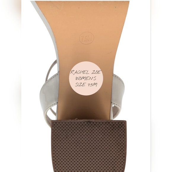 Rachel Zoe Cream Block Heel Sandals Size 7.5M Ankle Strap Gold Accents Buckle - Picture 9 of 16